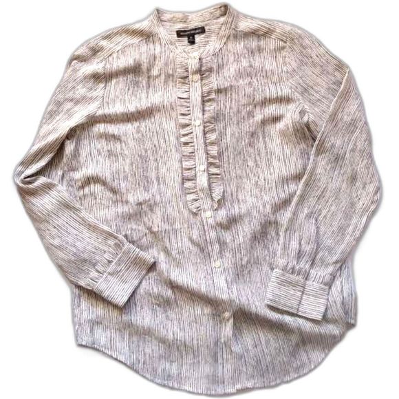 Banana Republic Striped Button Down Tuxedo Ruffles Long Sleeve High Neck Medium - Picture 1 of 6